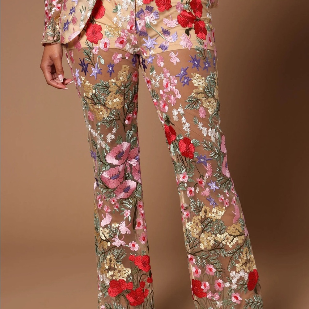 Floral Embroidered Pants